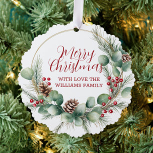 Festlicher Kranz mit roten Beeren und Eukalyptus Ornament Karte