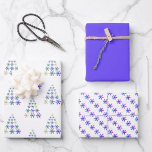Festlicher lila Schneekristall-Weihnachtsbaum Geschenkpapier Set
