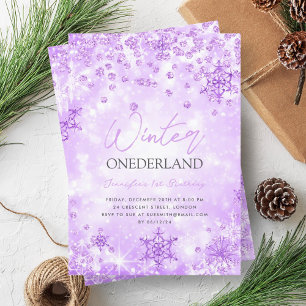 Festlicher Lila Winter ONEDERLAND 1. Geburtstag Einladung