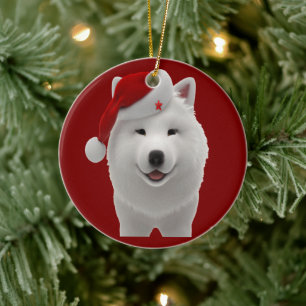 Festlicher Niedlicher Cartoon-Stil Samoyed Dog mit Keramik Ornament
