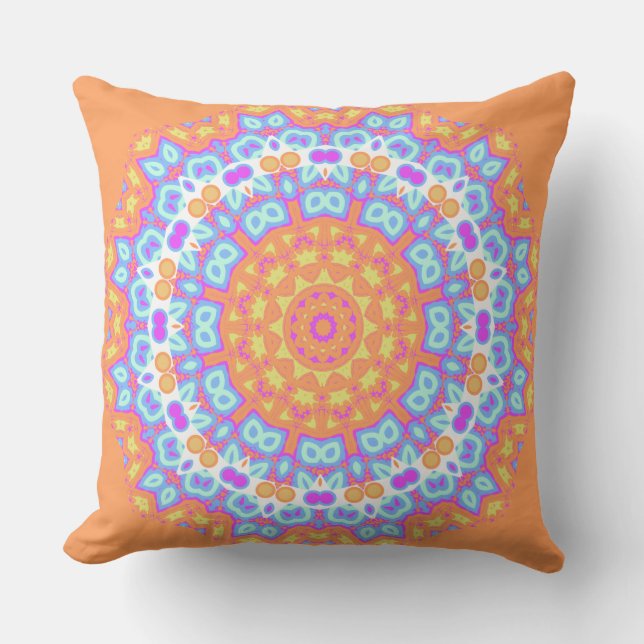 Festlicher orange rosa Mandala-Entwurf 5 Kissen (Vorderseite)