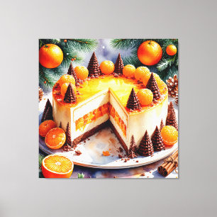 Festlicher Orangen-Schichttorte mit Schokoladenbäu Leinwanddruck