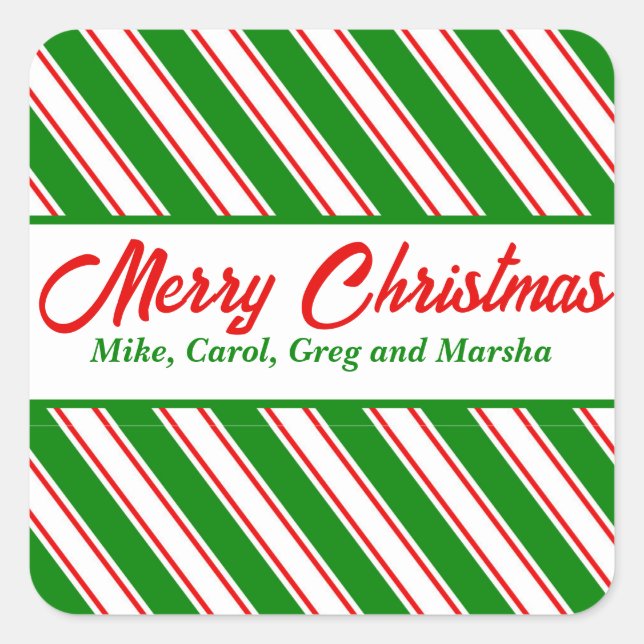 Festlicher Peppermint gestreift Custom Christmas S Quadratischer Aufkleber (Vorderseite)
