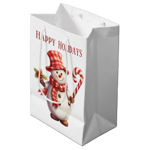 festlicher Pfefferminzschneemann in Aquarellfarbe Mittlere Geschenktüte