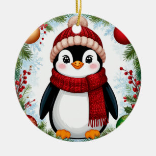 Festlicher Pinguin, dekoriert mit Weihnachtsdekora Keramik Ornament