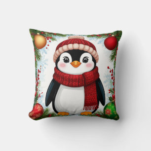 Festlicher Pinguin, dekoriert mit Weihnachtsdekora Kissen