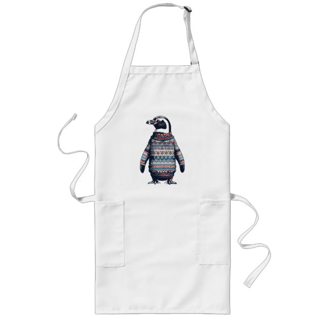 Festlicher Pinguin in einem farbenfrohen Pullover Lange Schürze (Vorne)