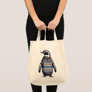 Festlicher Pinguin in einem farbenfrohen Pullover Tragetasche
