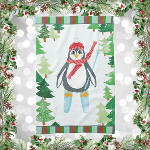 Festlicher Pinguin Skifahren Weihnachtsdesign Geschirrtuch