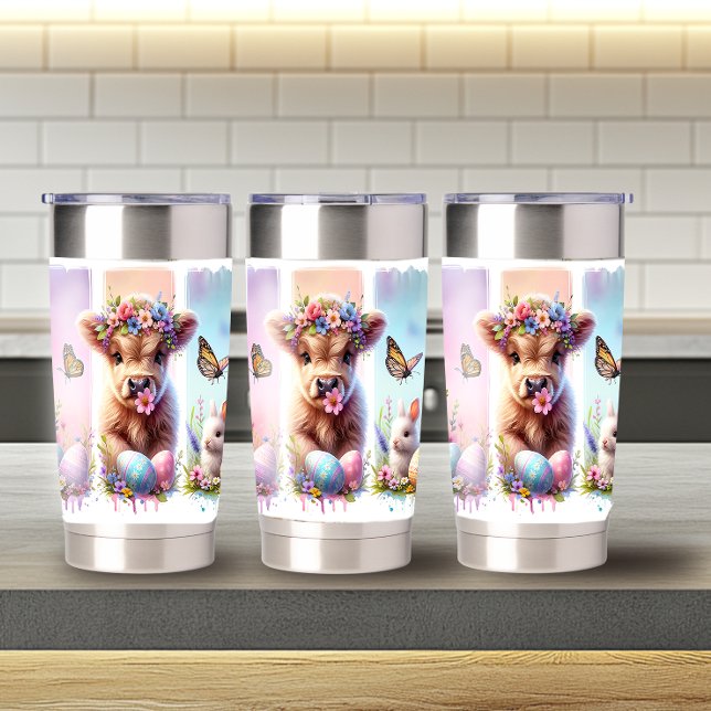 Festlicher Pinselstrich Osterhochland Kuh 20oz Thermobecher (Von Creator hochgeladen)