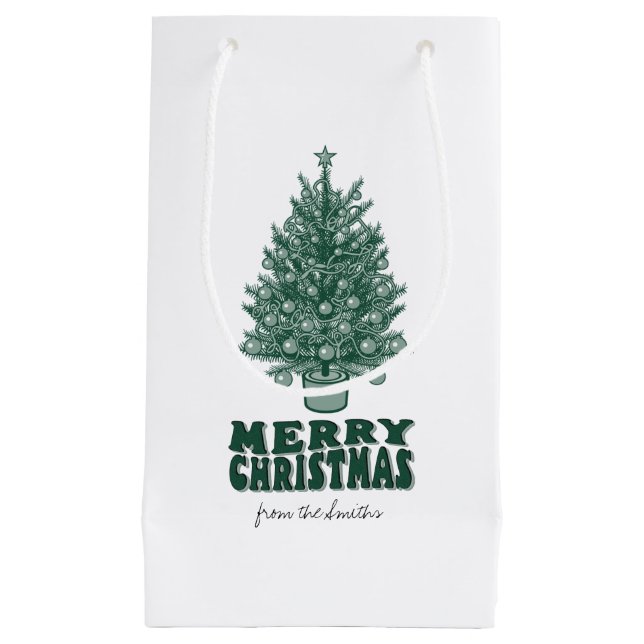 Festlicher Retro Grüner Weihnachtsbaum Kleine Geschenktüte (Vorderseite)