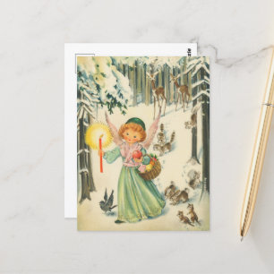 Festlicher retro vintage Weihnachtsengel  Postkarte