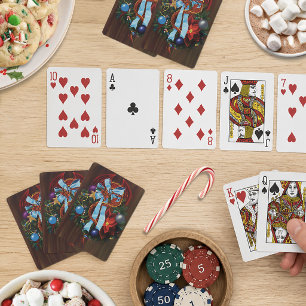 Festlicher roter Drache mit blauem Band Weihnachts Spielkarten