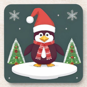 Festlicher roter Pinguin in Santa-Mütze Getränkeuntersetzer