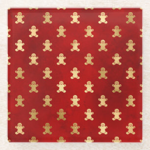 Festlicher roter und goldener Folien-Winter-Lebkuc Glasuntersetzer