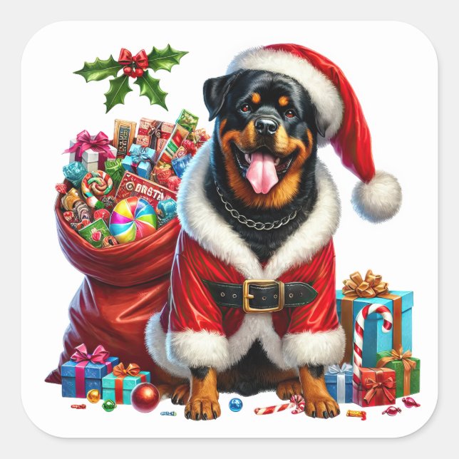 Festlicher Rottweiler mit Dressing in der Weihnach Quadratischer Aufkleber (Vorderseite)