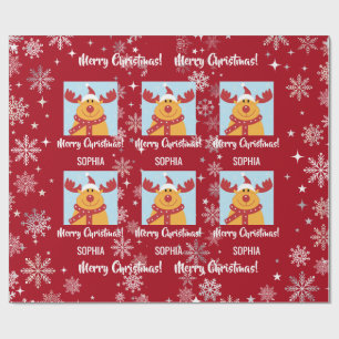Festlicher Rudolph Rentier Schnee personalisiertes Geschenkpapier
