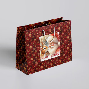Festlicher Rudolph und Santa-Kinder-Weihnachtsgesc Große Geschenktüte