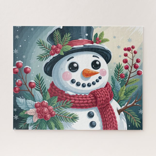 Festlicher Schneemann mit Botanik (Horizontal)