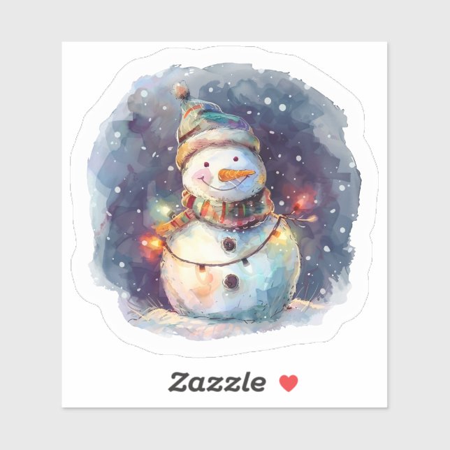 Festlicher Schneemann mit Weihnachtslicht Aufkleber (Blatt)