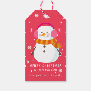 Festlicher Schneemann-Schneeflocken personalisiert Geschenkanhänger