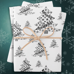 Festlicher Schwarz-Weiß-Weihnachtsbaum-Urlaub Geschenkpapier Set