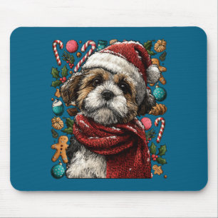 Festlicher Shih Tzu mit Santa-Hut Schneeiger Winte Mousepad