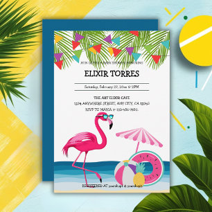 Festlicher Sommer Strand Pink Flamingo Baby Dusche Einladung