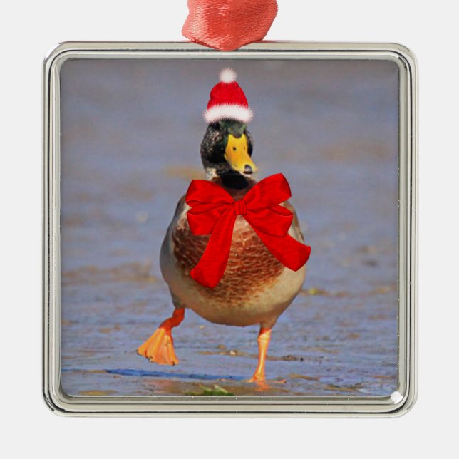 Festlicher Spaß Mallard Duck Weihnachten Ornament Aus Metall (Vorne)