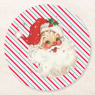 Festlicher Streifen Retro Santa Runder Pappuntersetzer