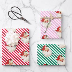 Festlicher Streifen Retro Weihnachten Geschenkpapier Set