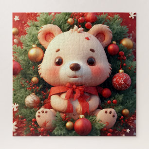 Festlicher Teddybär mit Geschenken und Weihnachtsb