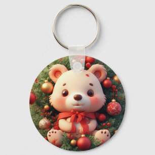 Festlicher Teddybär mit Geschenken und Weihnachtsb Schlüsselanhänger