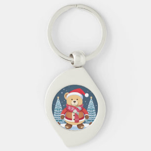 Festlicher Teddybär mit Weihnachtsmannmütze Schlüsselanhänger