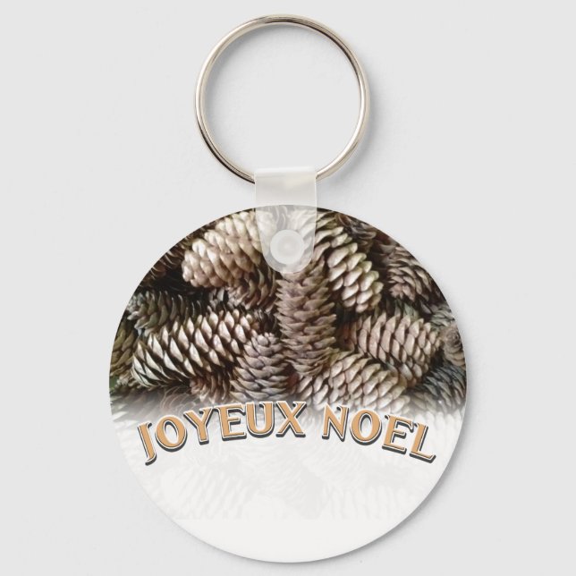 Festlicher Urlaub Joyeux Weihnachten Pine Cone Schlüsselanhänger (Vorderseite)