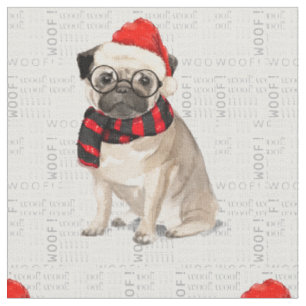 Festlicher Urlaub Niedlicher Mops Hund Weihnachten Stoff