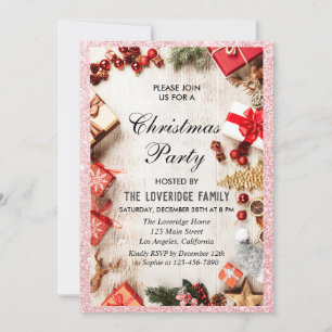 Festlicher Urlaub Weihnachten Party Rose Gold Glit Einladung