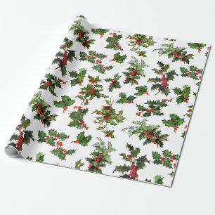 Festlicher Vintage-Stechpalmen-Stil Geschenkpapier