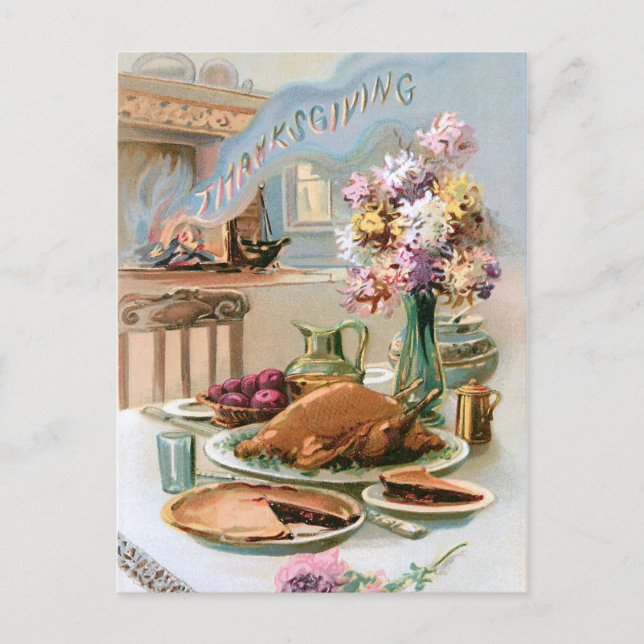 Festlicher Vintager Erntedank Türkei Abendessen Postkarte (Vorderseite)
