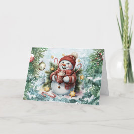 Festlicher Vintager Weihnachtsschneemann Feiertagskarte