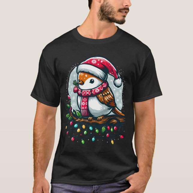 Festlicher Vogel feiert Weihnachten T-Shirt (Vorderseite)