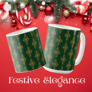 Festlicher Waldgrün-Goldmedaillon Kaffeetasse