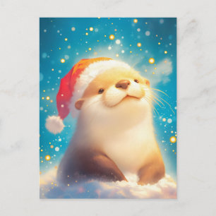 Festlicher Wasserfarben-Otter-Weihnachtsmannhut Postkarte