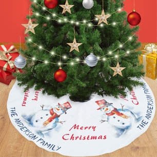 Festlicher Wasserfarben-Schneemann, individuelles Polyester Weihnachtsbaumdecke