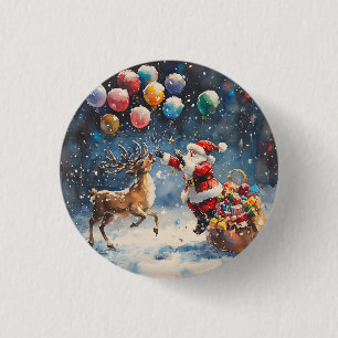 Festlicher Wasserfarben-Weihnachtsmann-Rentier-Bun Button
