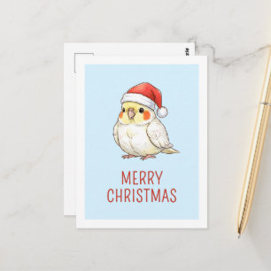 Festlicher Weihnachts-Kakadu mit Weihnachtsmannmüt Postkarte