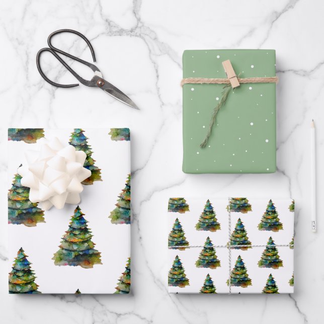 Festlicher Weihnachtsbaum Geschenkpapier Set (Vorderseite)