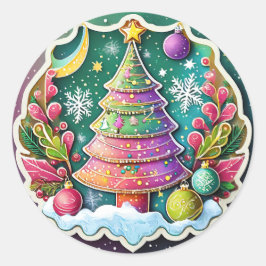 Festlicher Weihnachtsbaum Runder Aufkleber