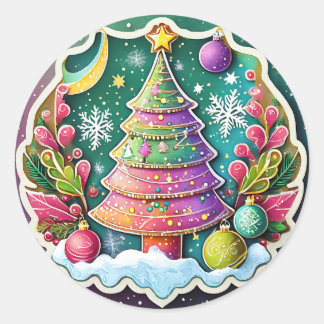 Festlicher Weihnachtsbaum Runder Aufkleber