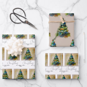 Festlicher Weihnachtsbaum Wasserfarbe Zeichnend kü Geschenkpapier Set